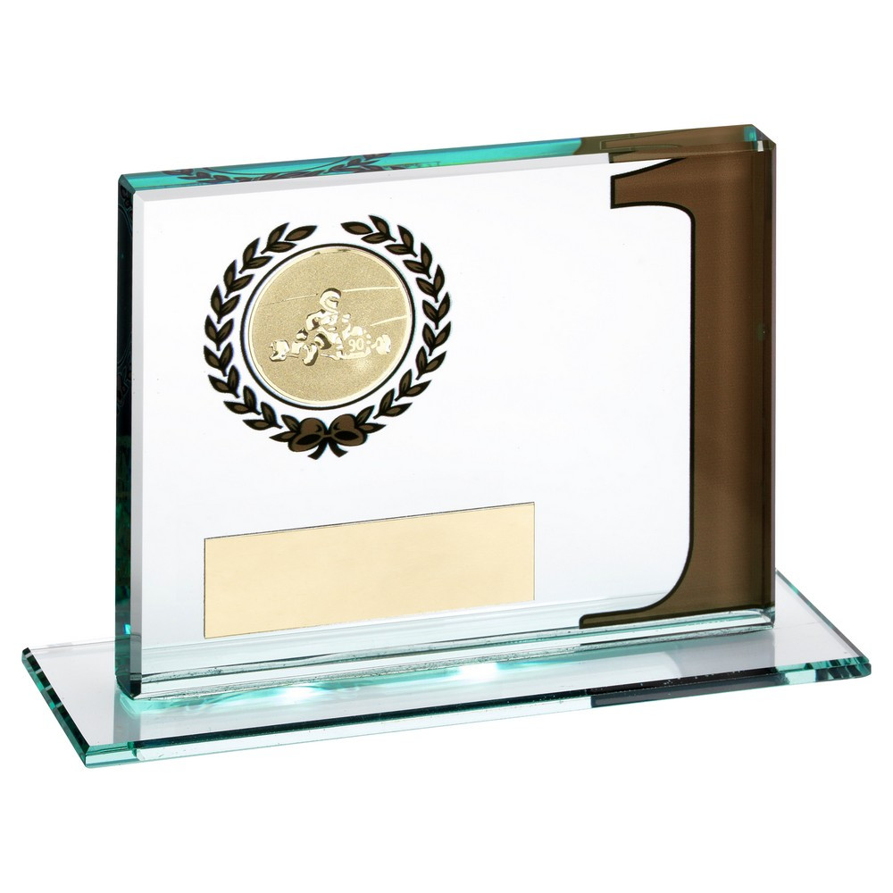 Jade Glass Plaque With Go Kart Insert  Gold 1st 