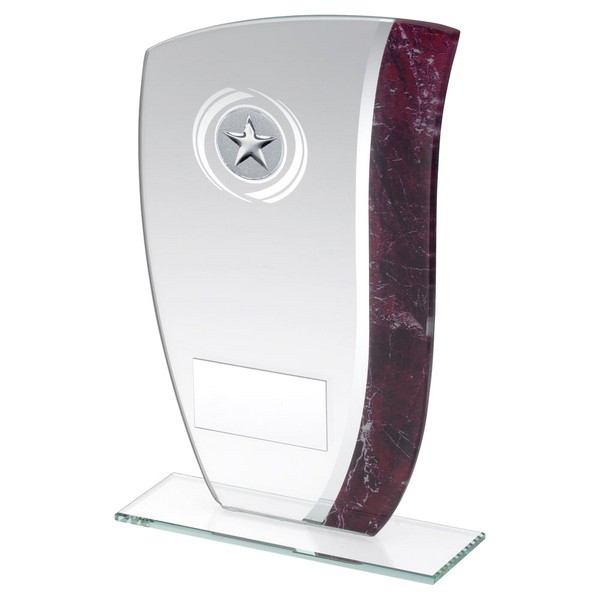 Jade Glass With Claret/Silver Marble Detail Trophy 