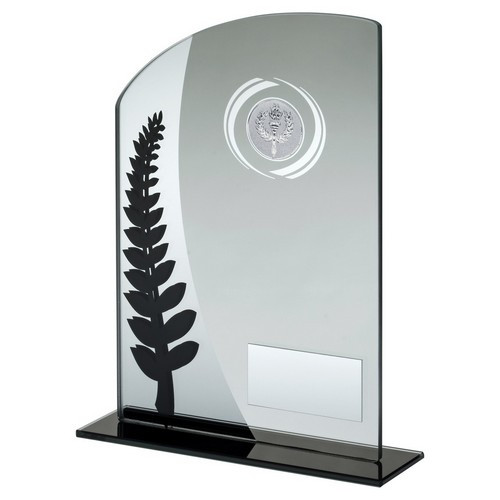 Jade Glass Plaque With Black/Silver Detail With Plate 