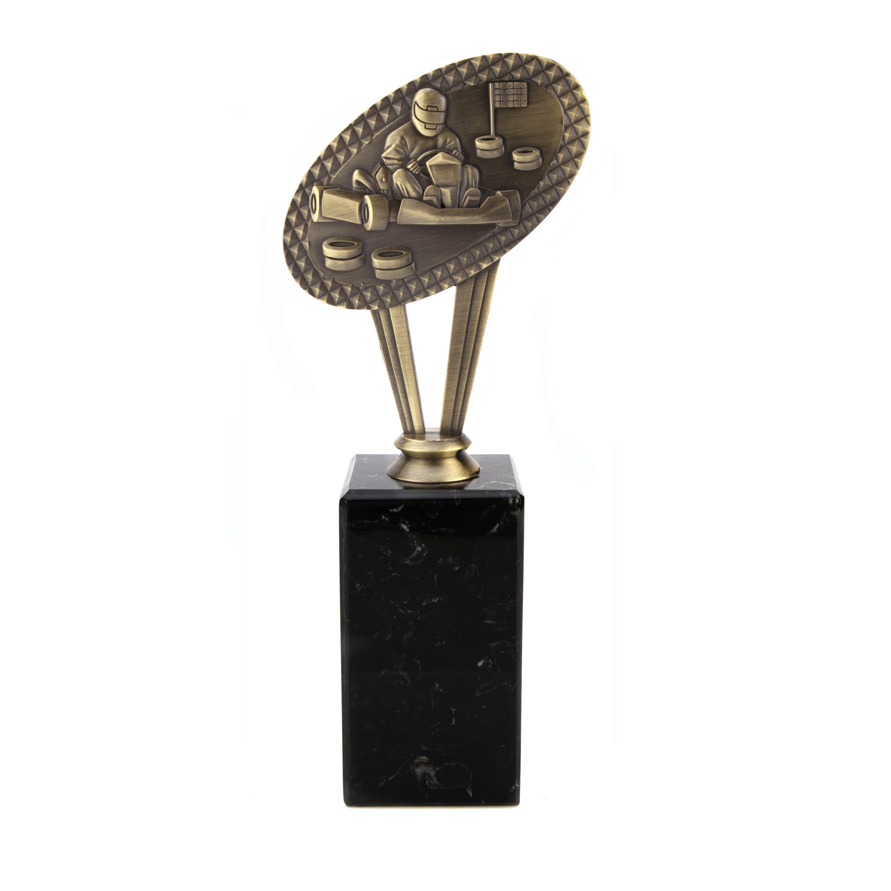 Antique Gold Metal Karting Award on Marble Base