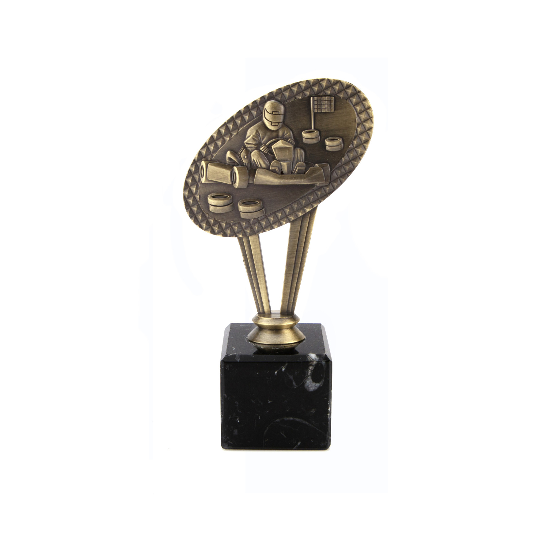 Antique Gold Metal Karting Award on Marble Base