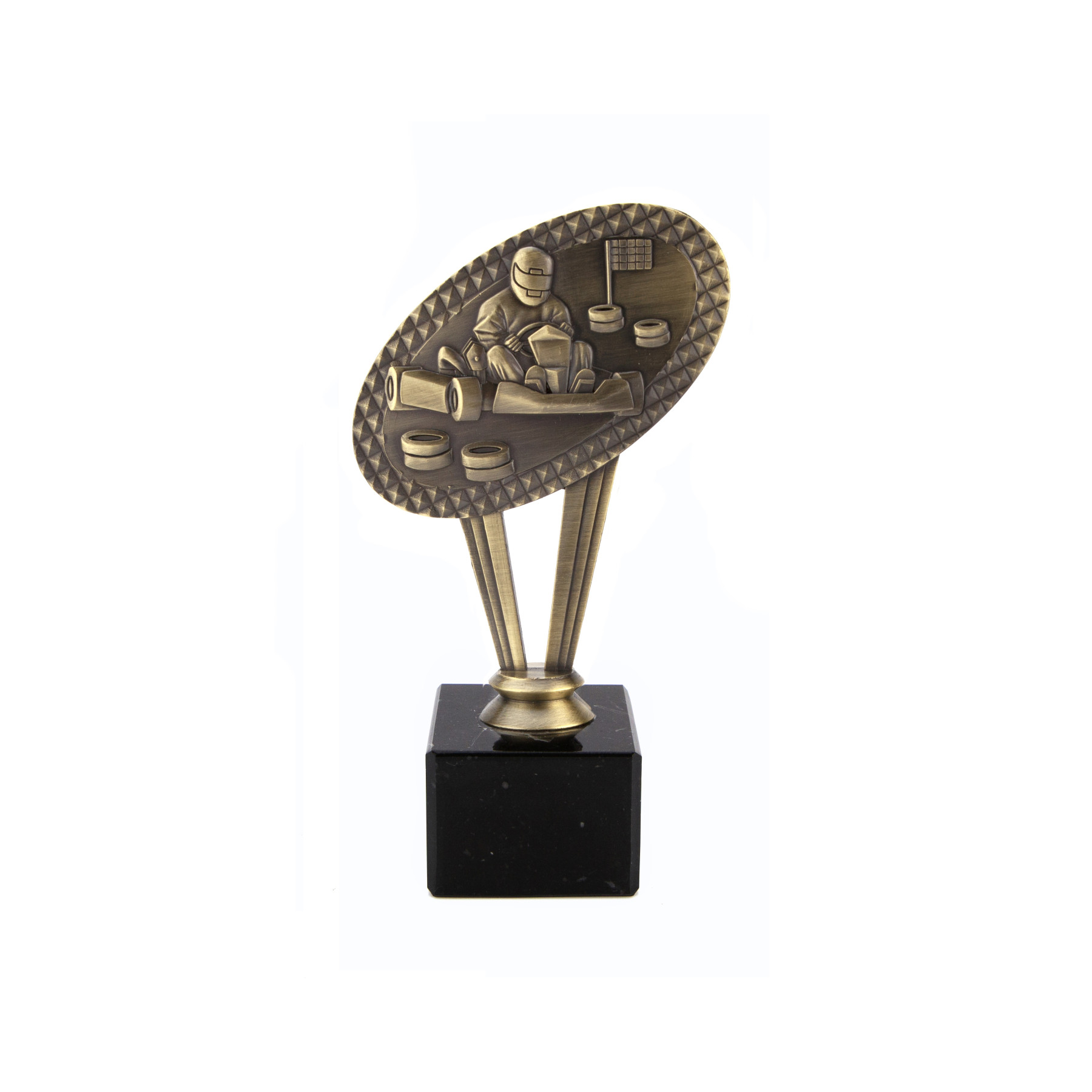 Antique Gold Metal Karting Award on Marble Base