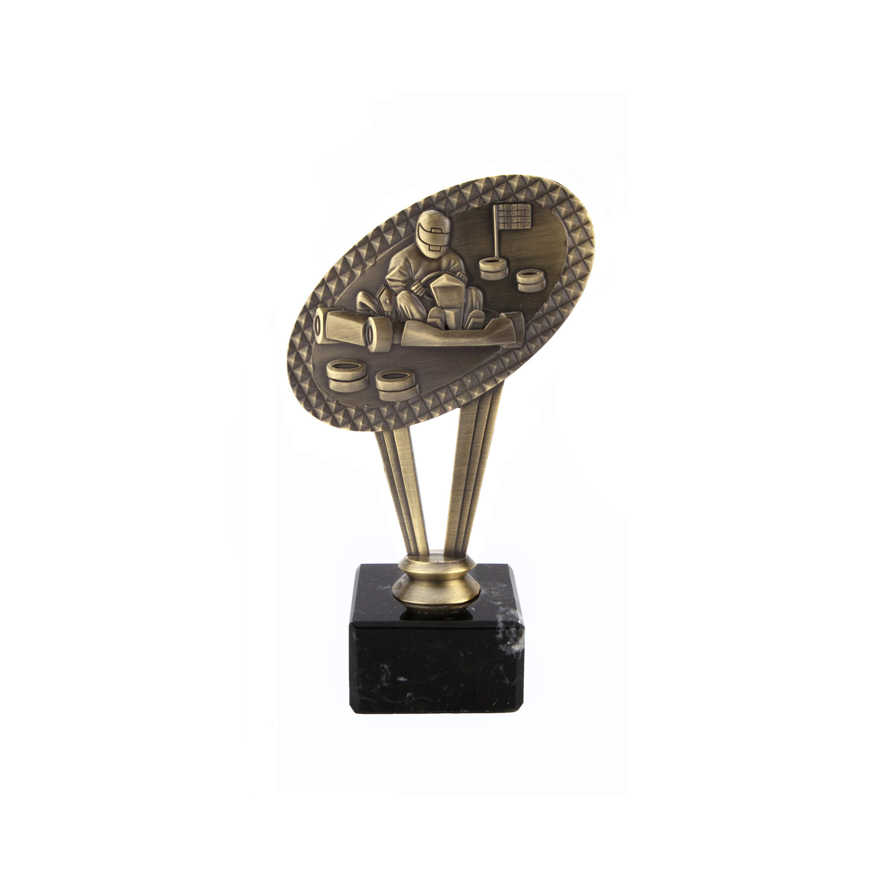 Antique Gold Metal Karting Award on Marble Base