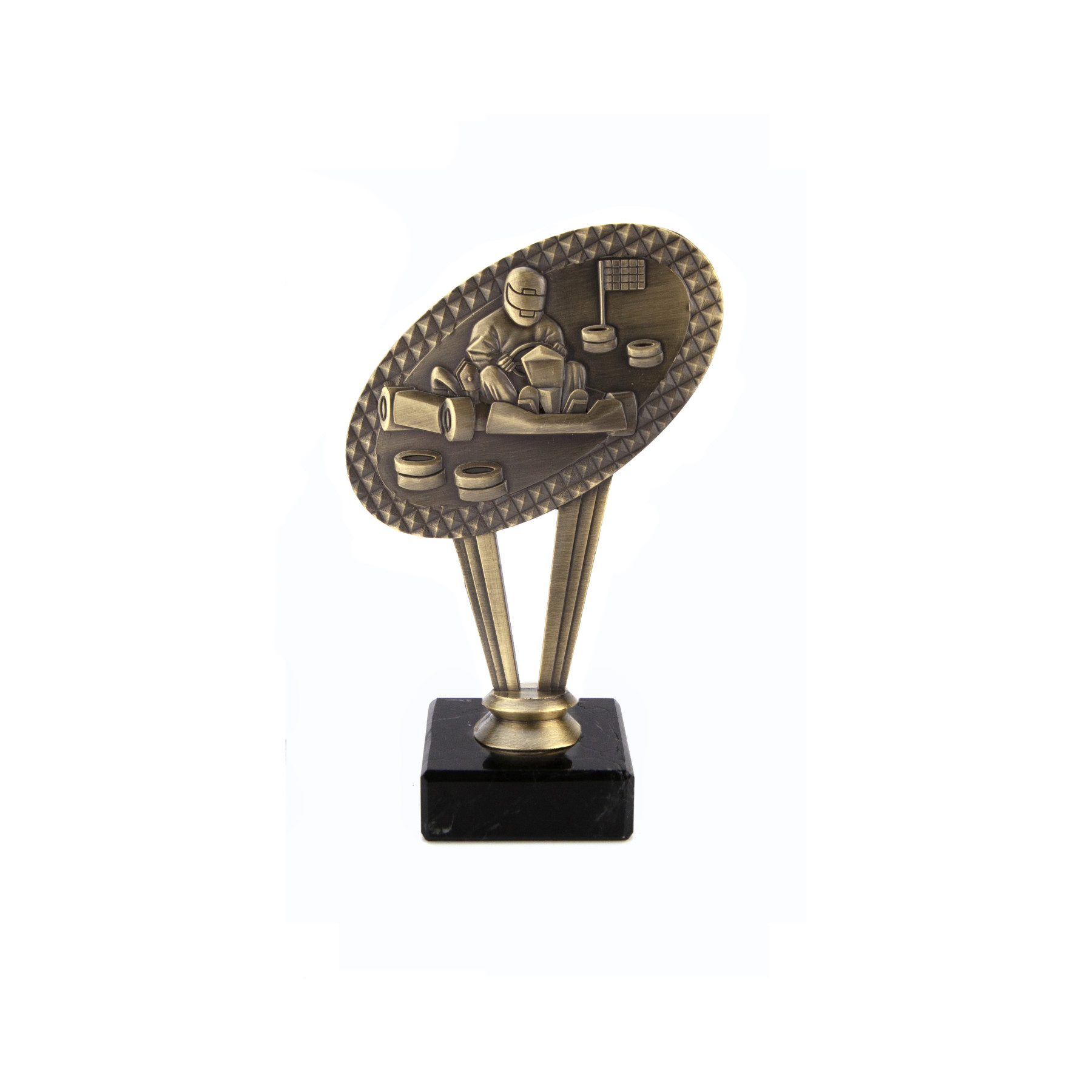 Antique Gold Metal Karting Award on Marble Base