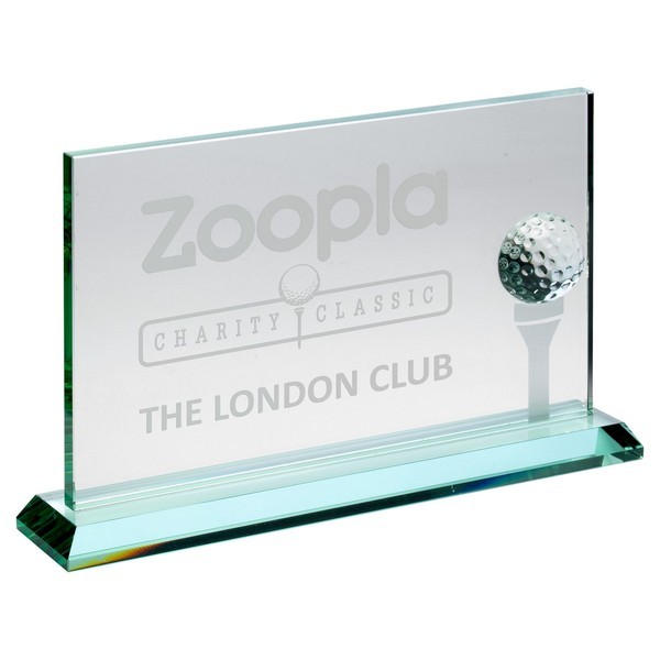 Jade Glass Rectangle with Golf Ball and Frosted Tee