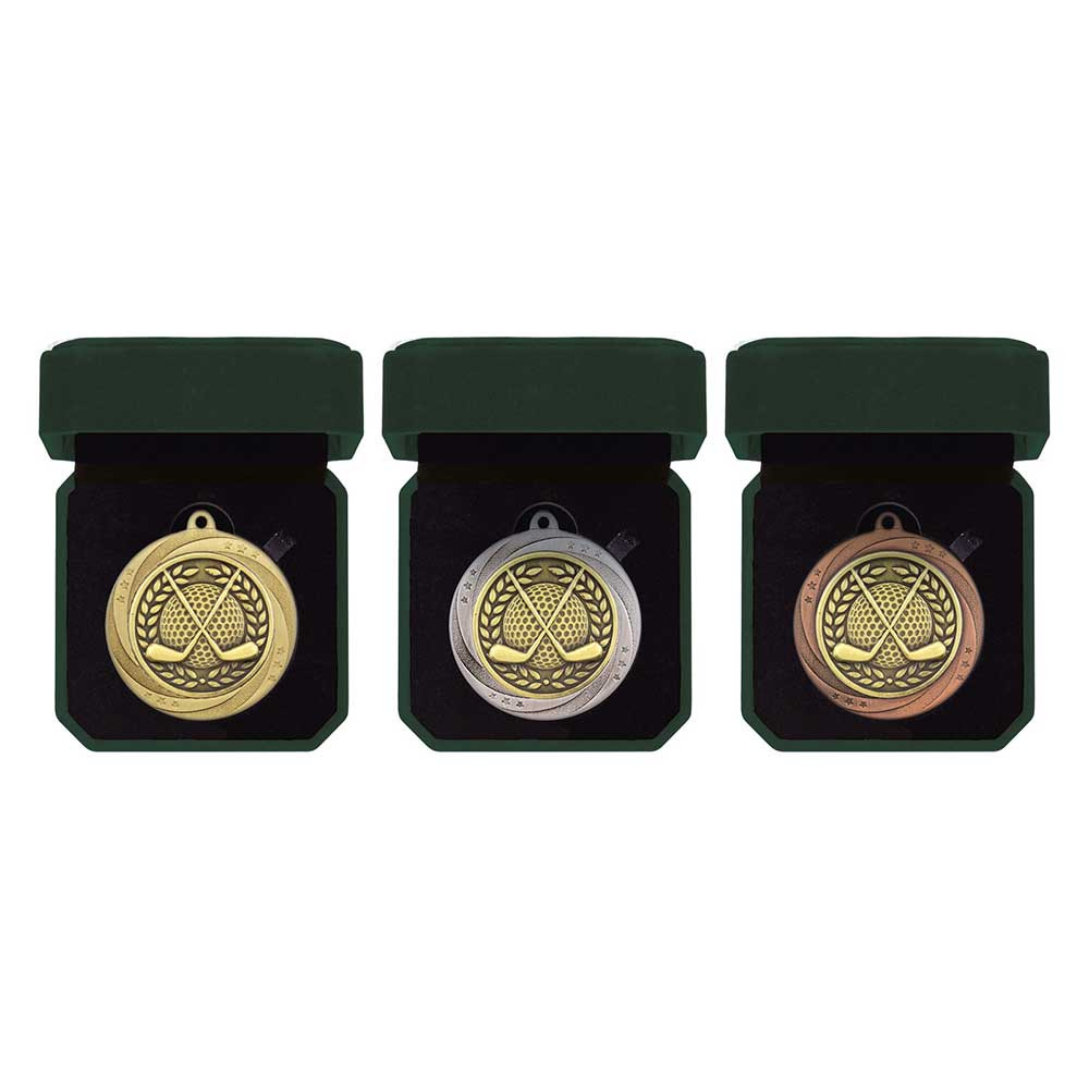 Superstar Golf Medal & Box Gold, Silver or Bronze 60mm