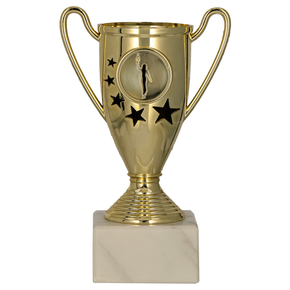 Gold Plastic Victory Cup with 25mm Centre Holder on Cream Marble Base