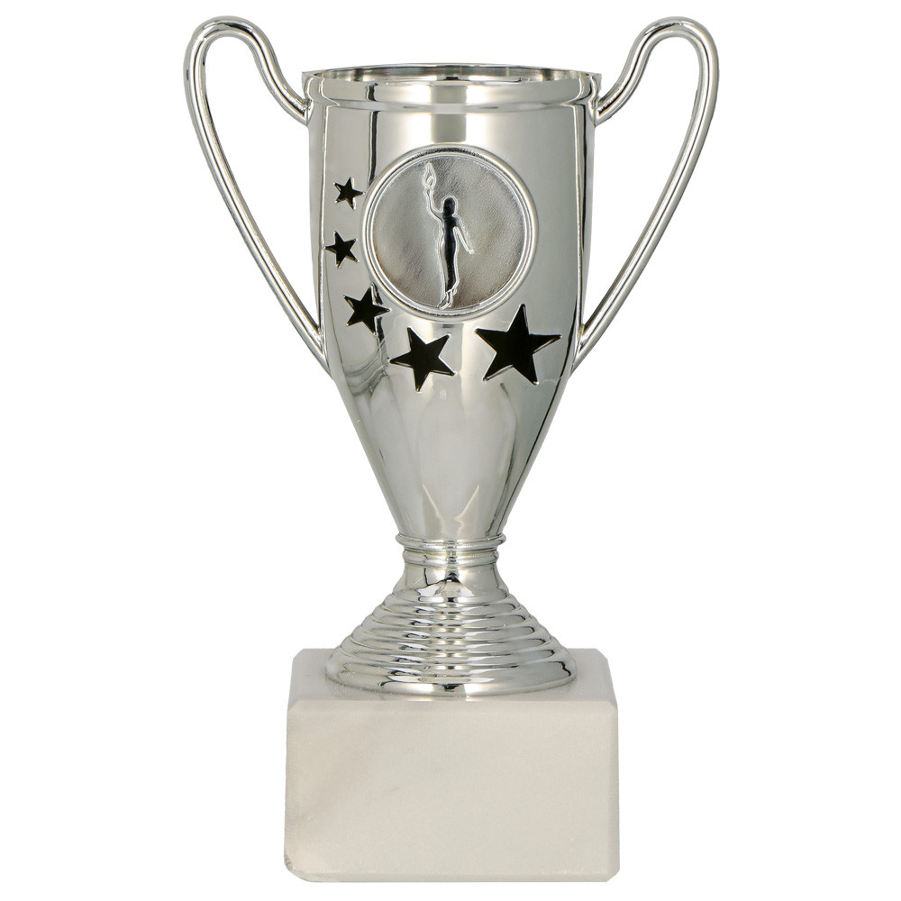 Silver Plastic Victory Cup with 25mm Centre Holder on Cream Marble Base