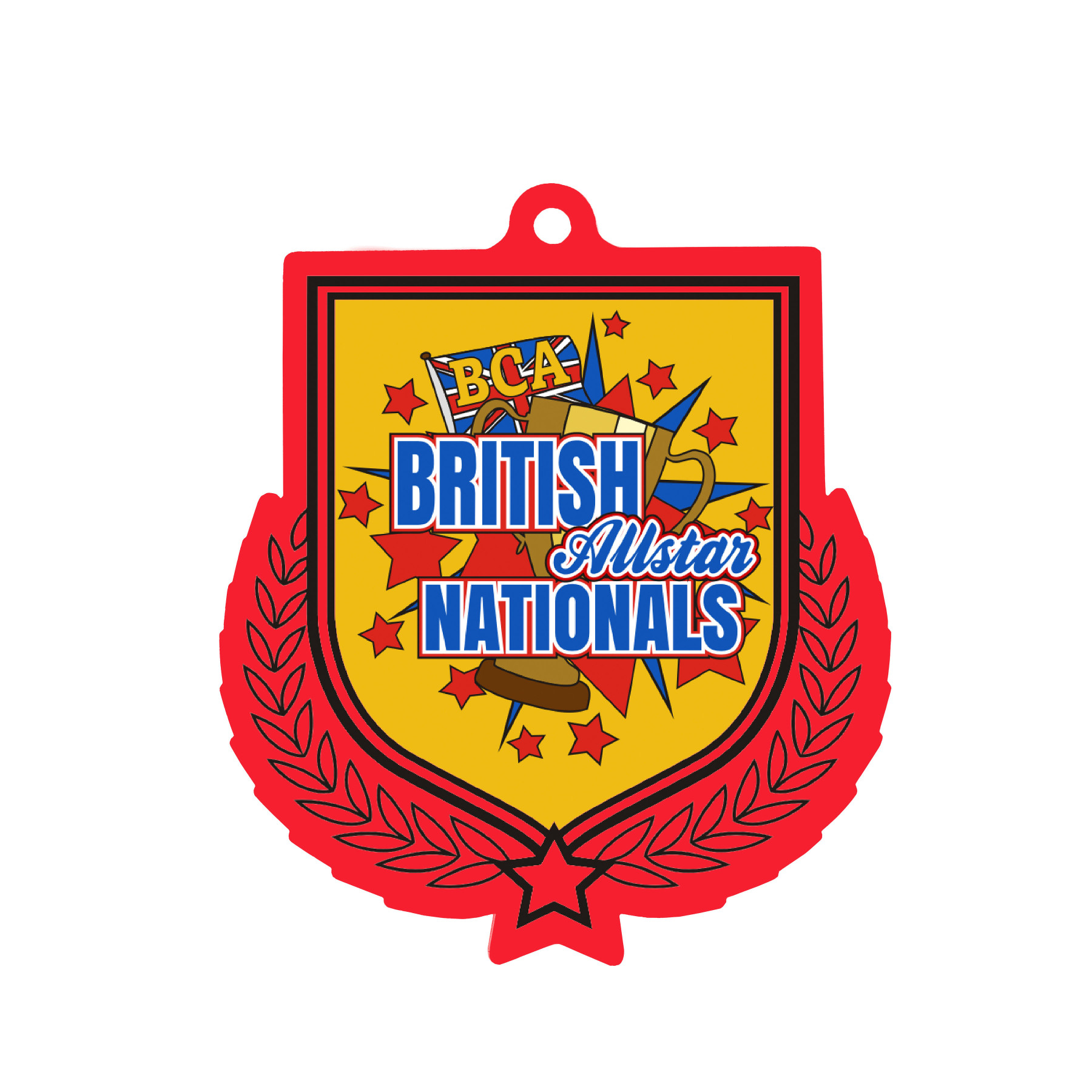 Colour Printed Red Shield Shaped Medal