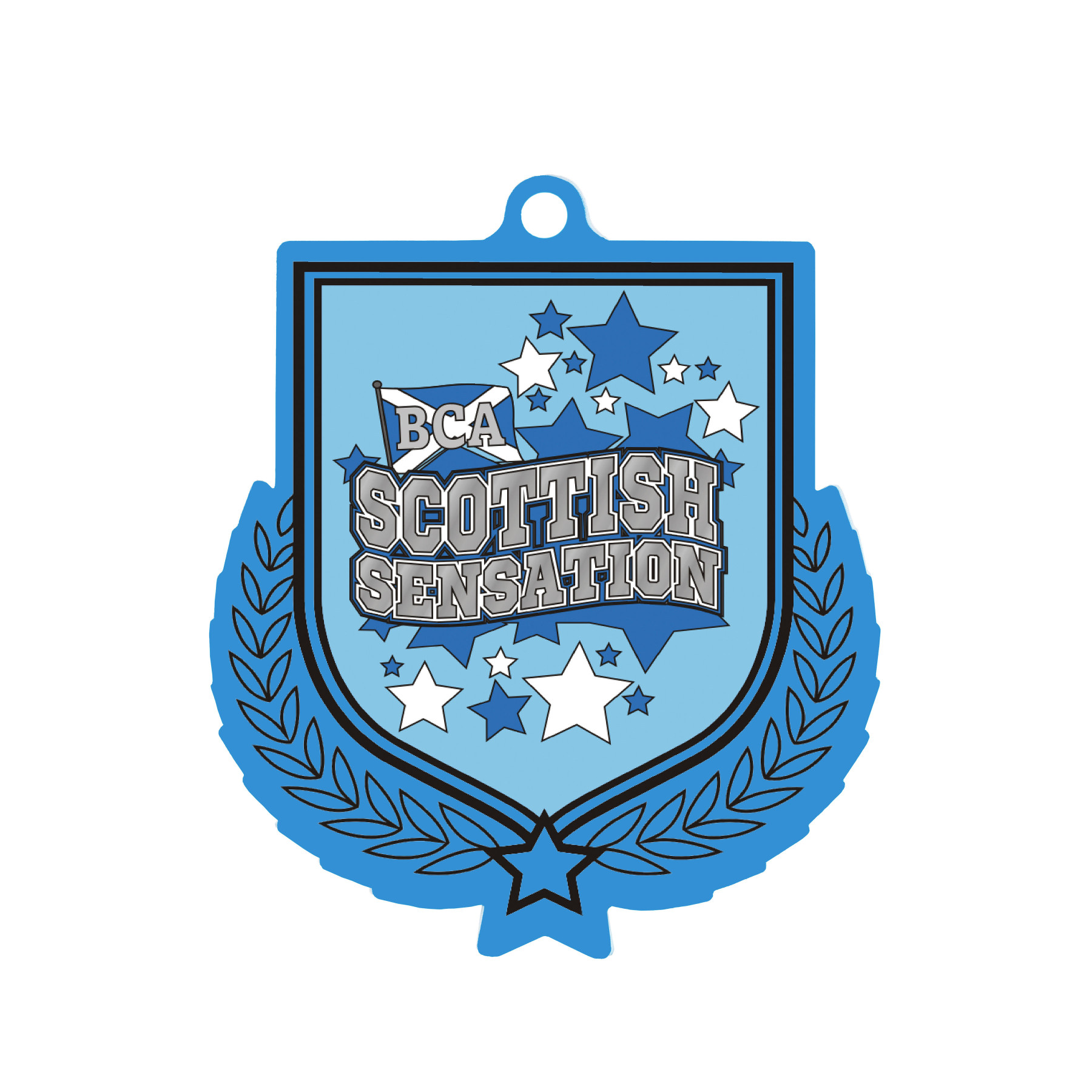 Colour Printed Light Blue Shield Shaped Medal