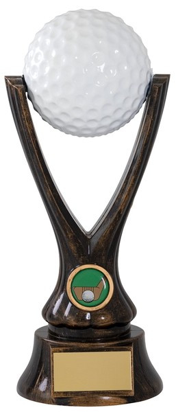 White Golf Ball On V Shaped Riser Trophy