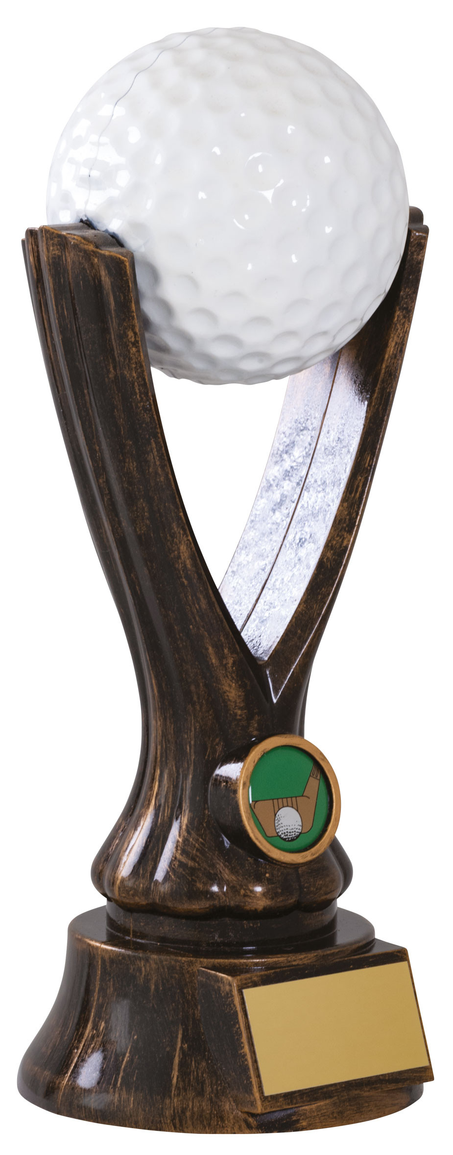 White Golf Ball On V Shaped Riser Trophy