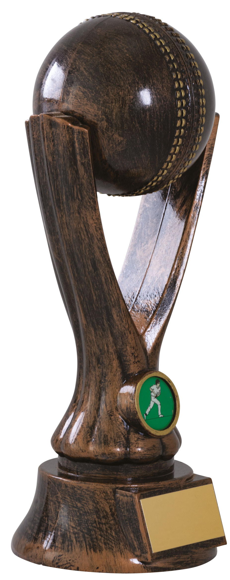 Dark Bronze / Gold Cricket Ball On V Shaped Riser Trophy