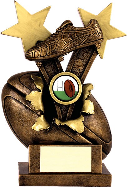 Bronze Rugby Ball and Boot Trophy