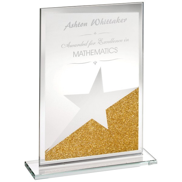 Jade Glass Rectangle Plaque With Gold/Silver Glitter Detail