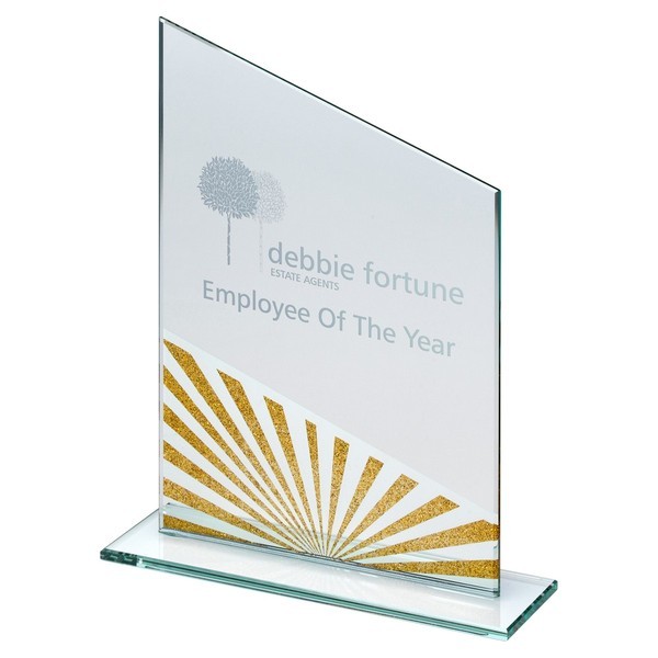 Jade Glass Angled Plaque with Gold Glitter Detail