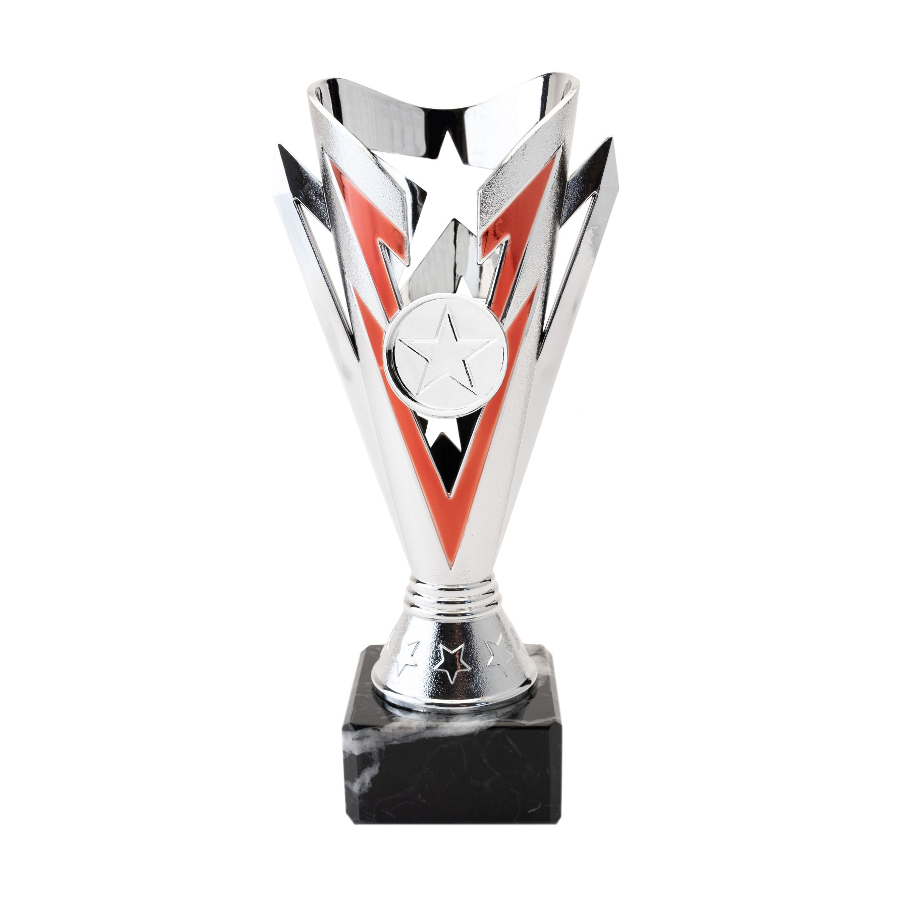 Silver/Red Plastic Cup with Centre Holder on Black Marble Base