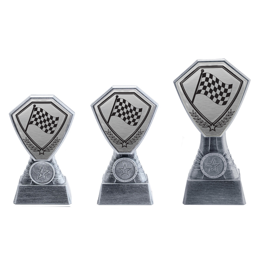 Antique Silver Motorsport Chequered Flag Plastic Tower
