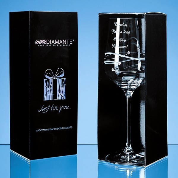 Just For You' Diamante Wine Glass with Spiral Design Cutting in an attractive Gift Box