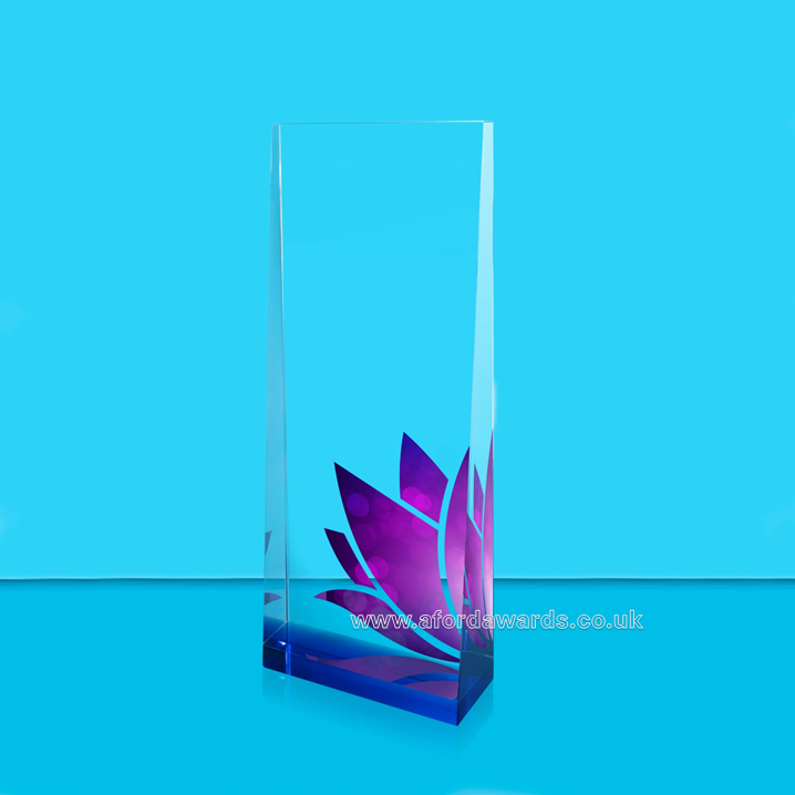 Egyptian Blue Waterlily Crystal Wedge Award
