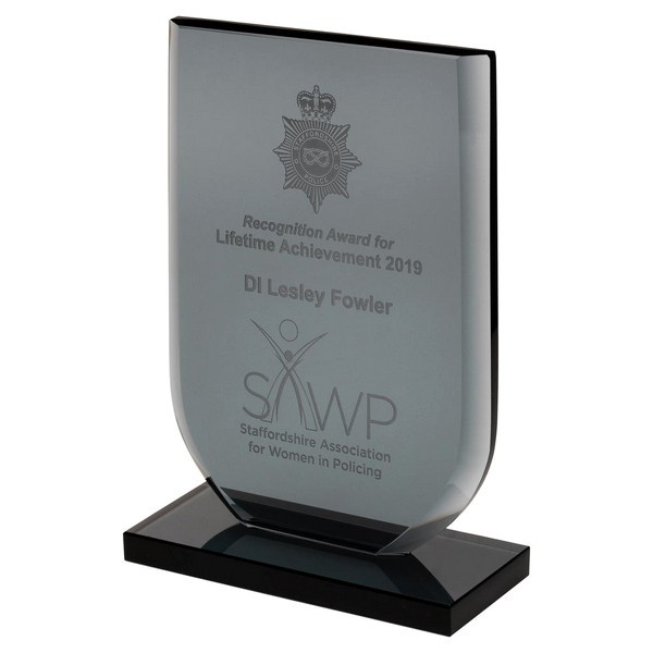 Smoked Black Glass Shield Plaque 