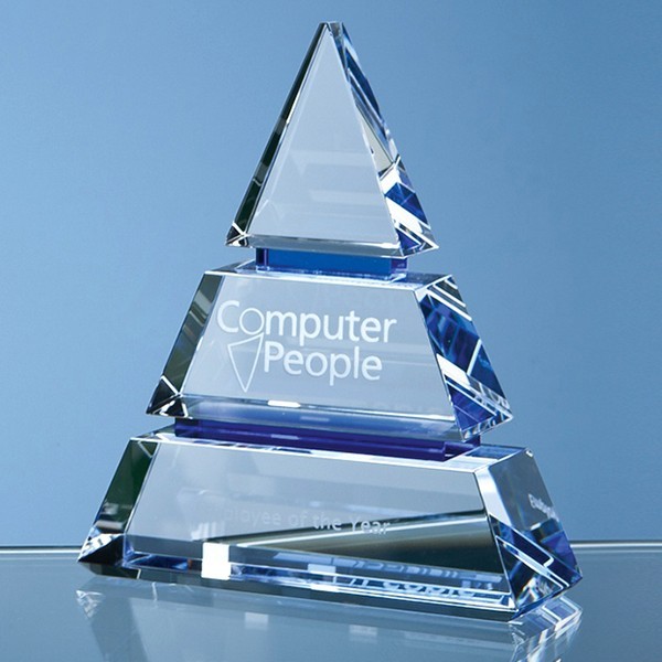 Clear Optical Crystal Luxor Award with Cobalt Blue Lines