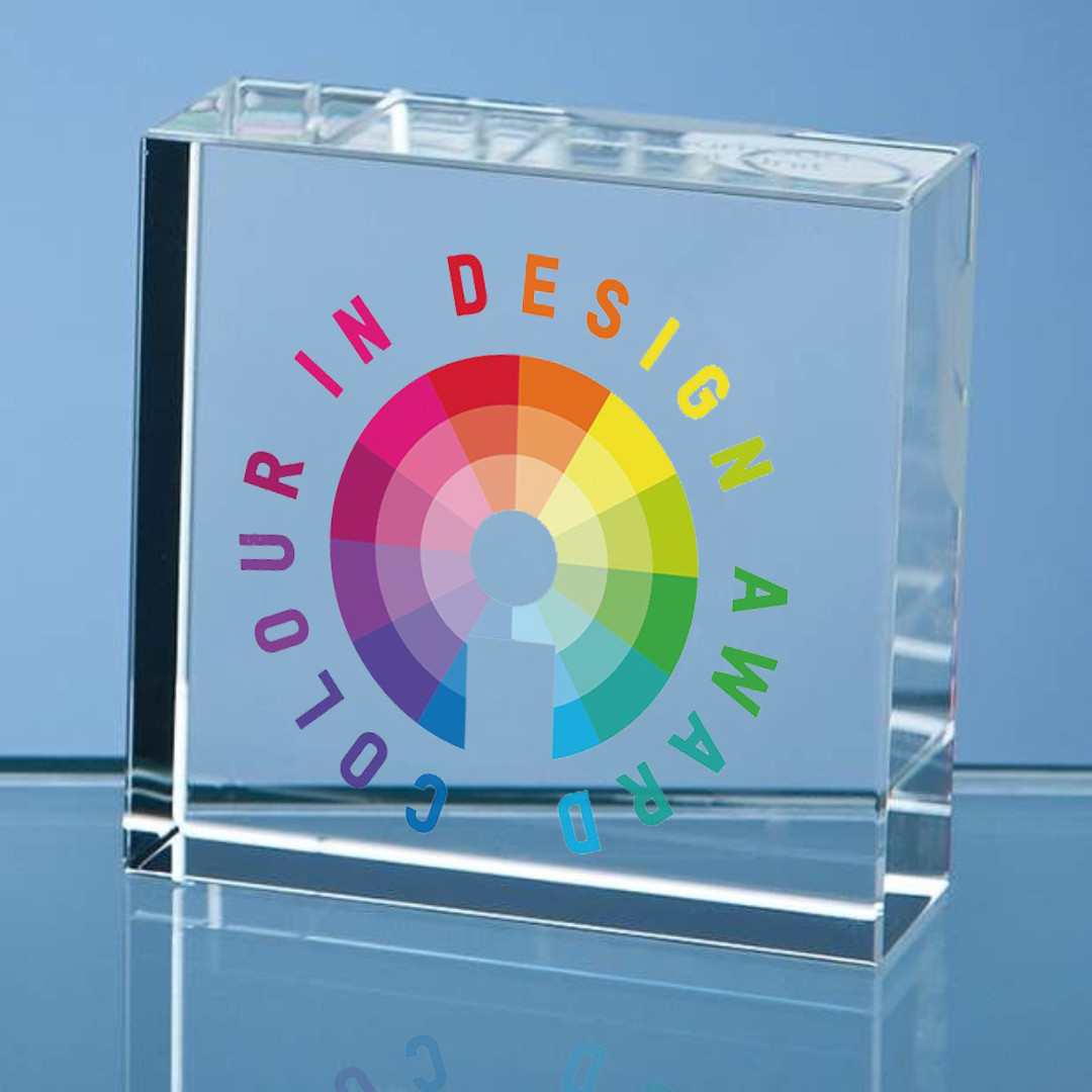 Colour Printed Optical Crystal Square Paperweight