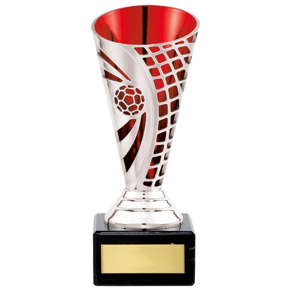 Defender Football Trophy Cup Silver & Red 