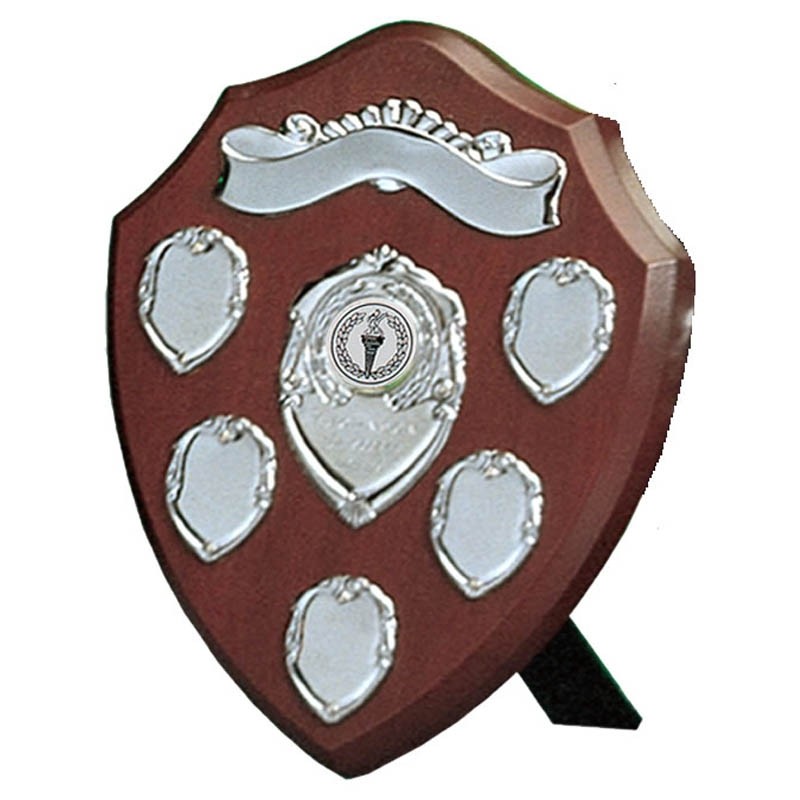 Wood Presentation Shield with Silver Record Shields