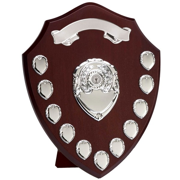 Wood Presentation Shield with Silver Record Shields