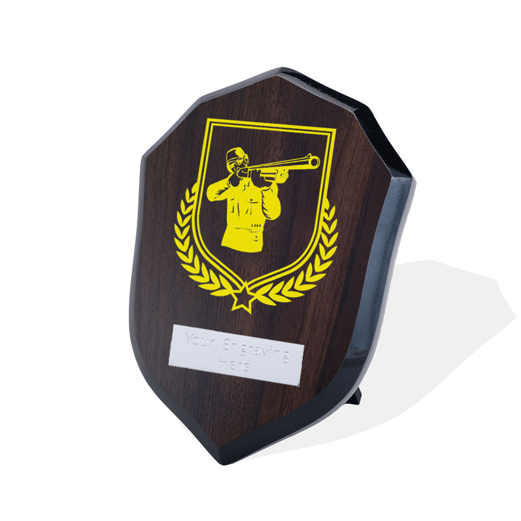 UV Colour Printed Clay Pigeon Shooting Walnut Shield