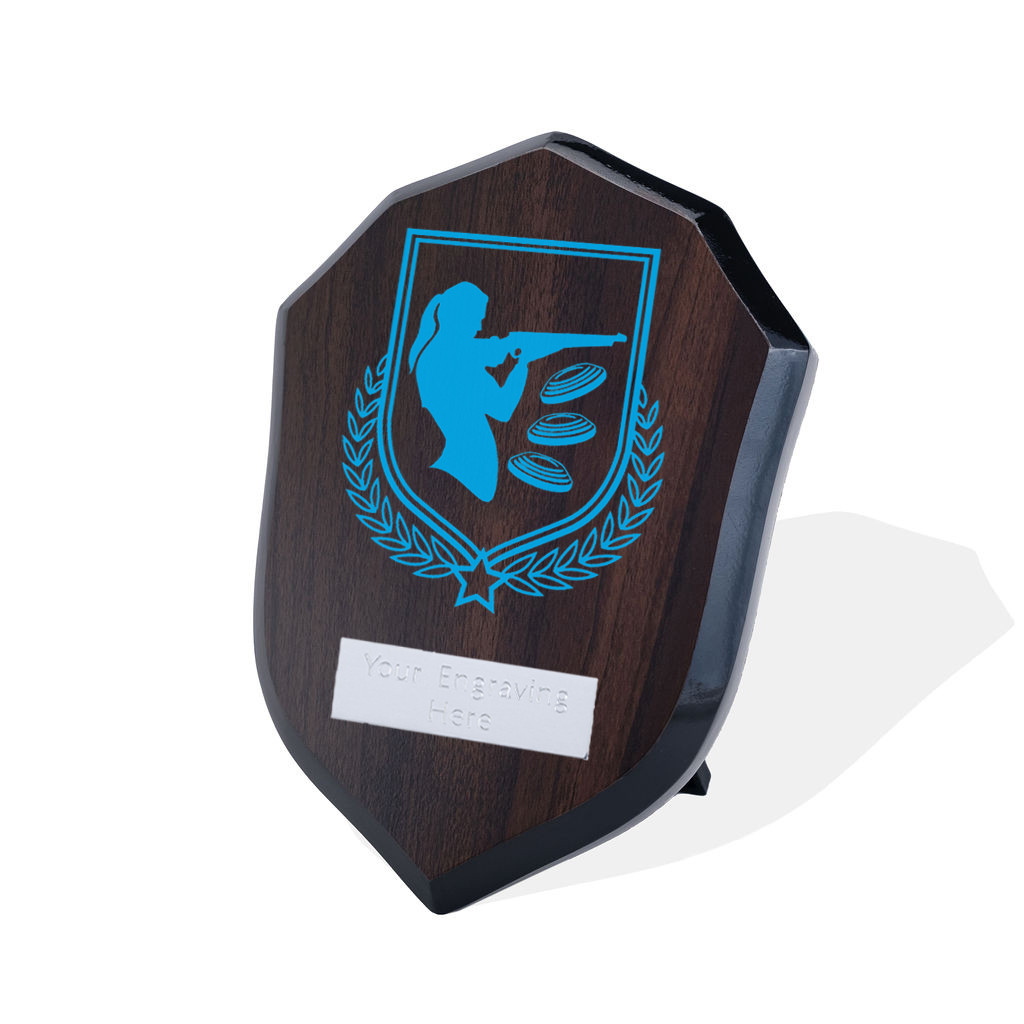 UV Colour Printed Clay Pigeon Shooting Walnut Shield