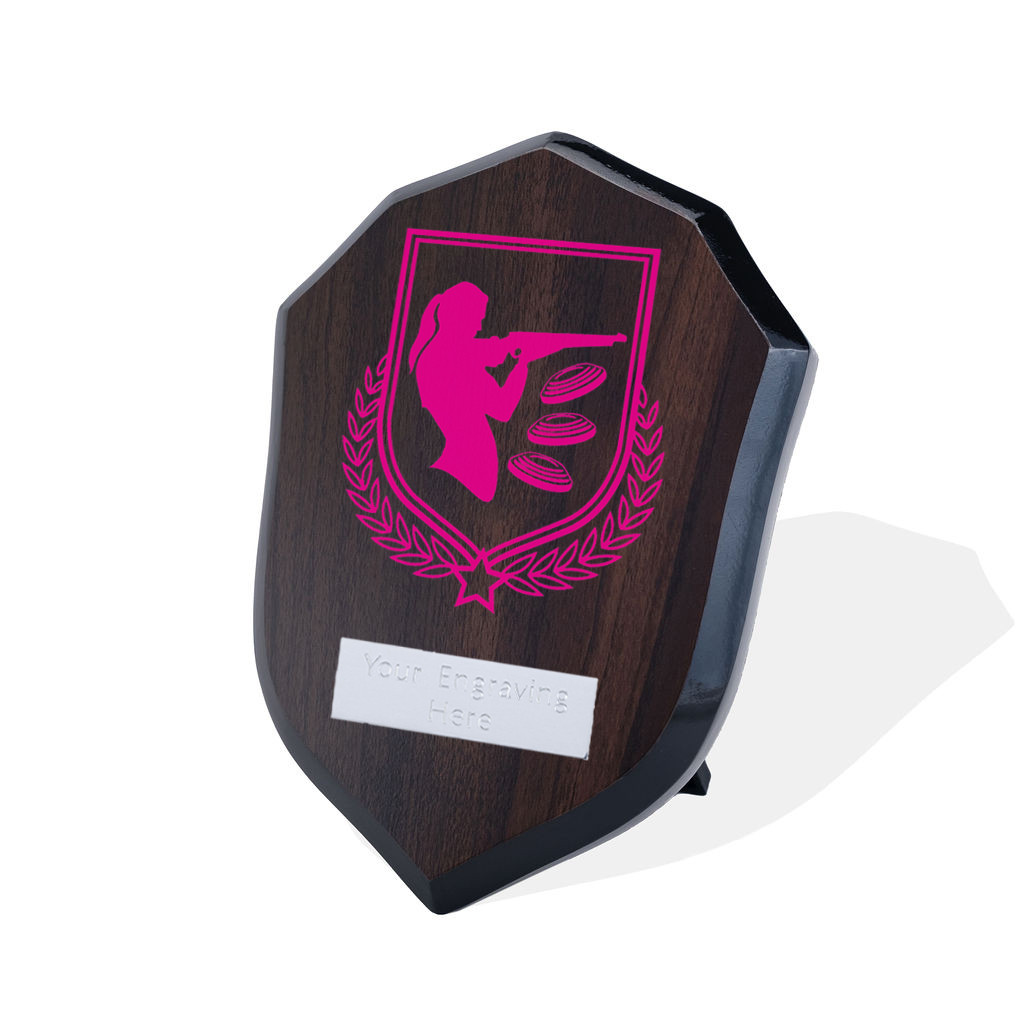 UV Colour Printed Clay Pigeon Shooting Walnut Shield