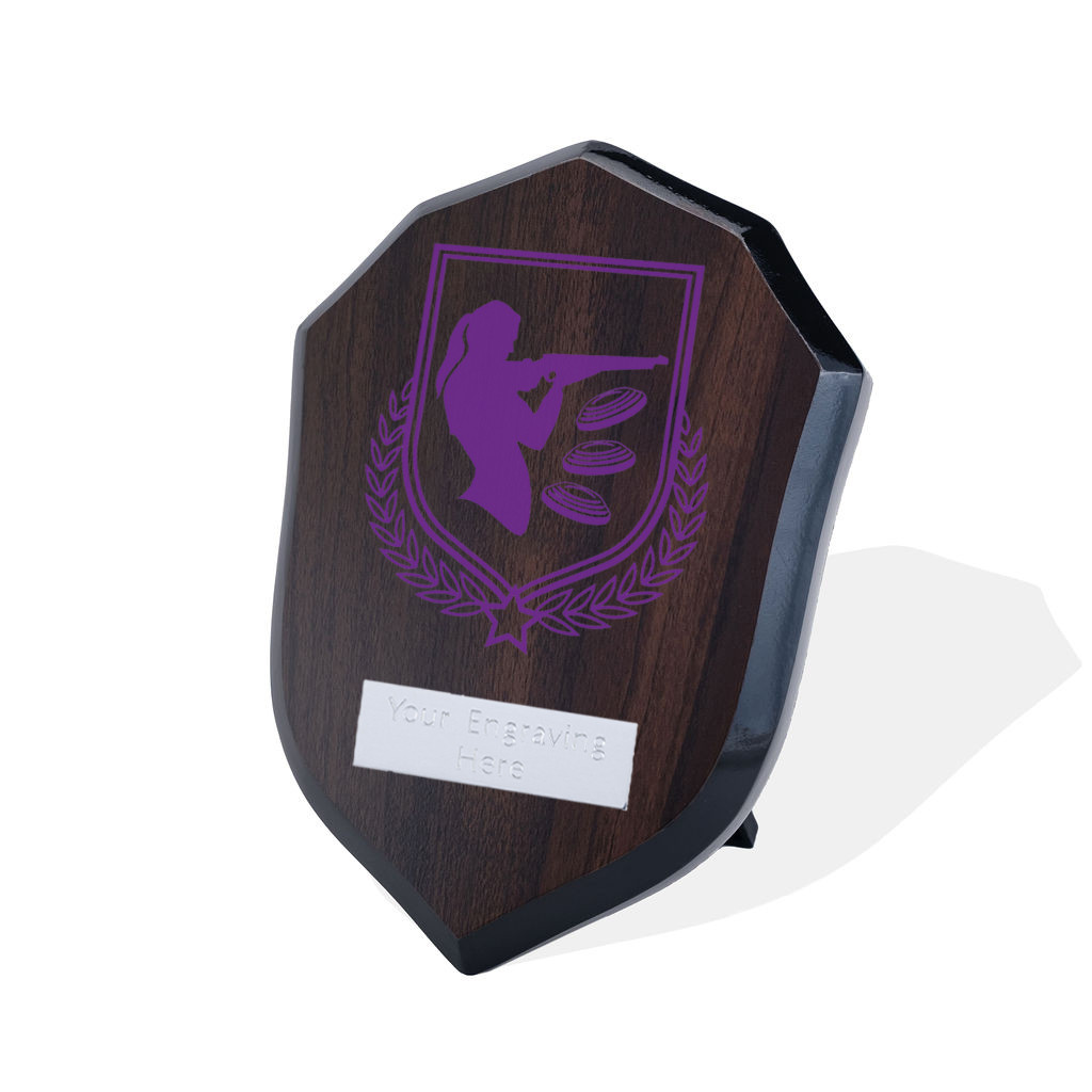 UV Colour Printed Clay Pigeon Shooting Walnut Shield