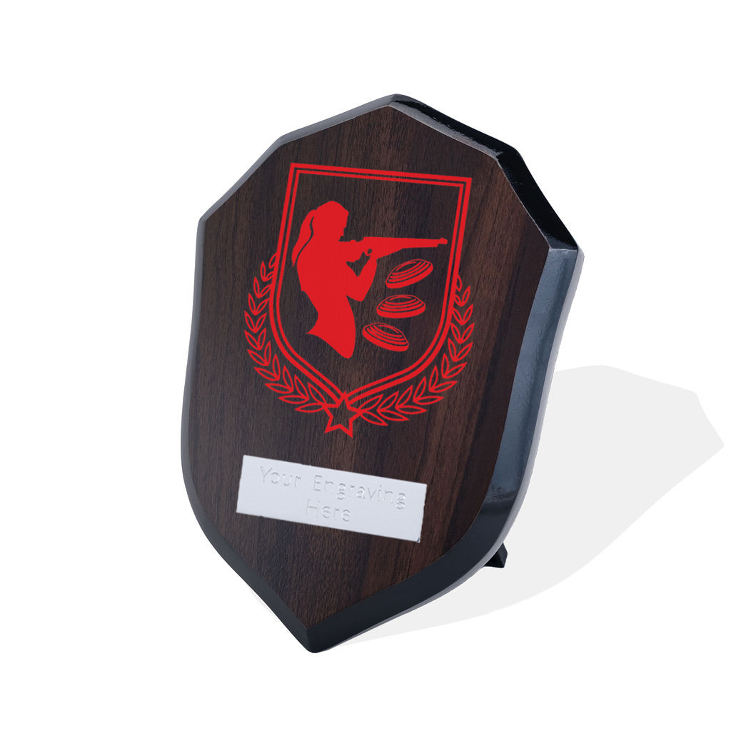 UV Colour Printed Clay Pigeon Shooting Walnut Shield