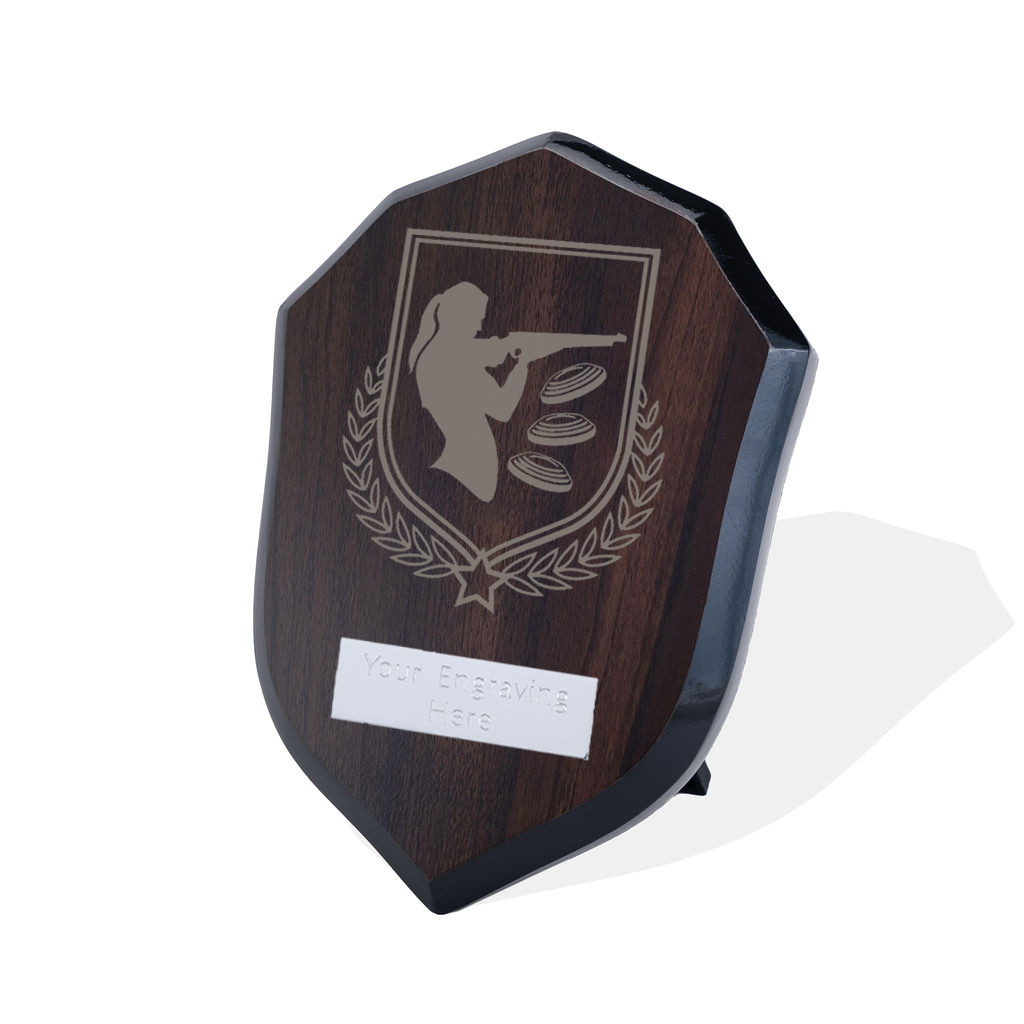 UV Colour Printed Clay Pigeon Shooting Walnut Shield