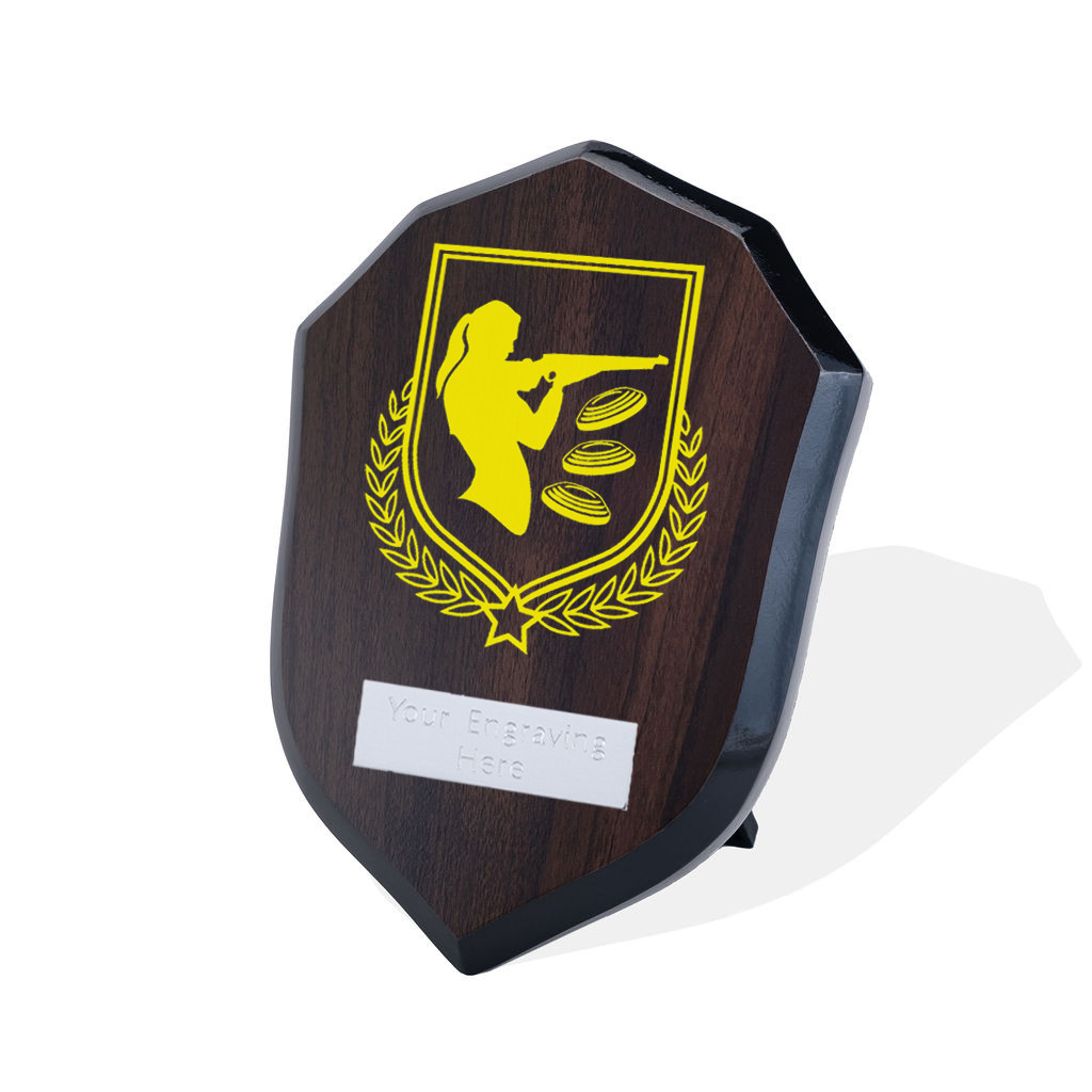 UV Colour Printed Clay Pigeon Shooting Walnut Shield