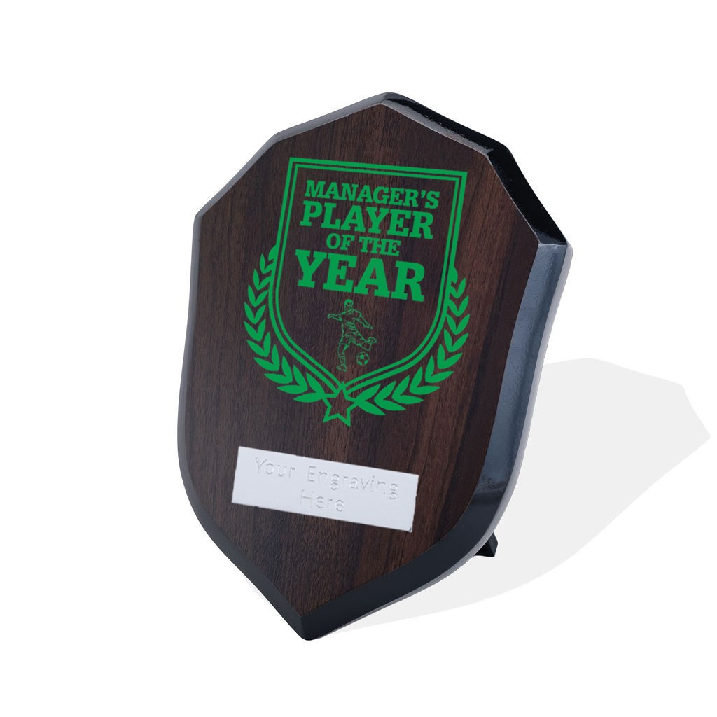 UV Colour Printed Football Manager's Player of the Year Walnut Shield