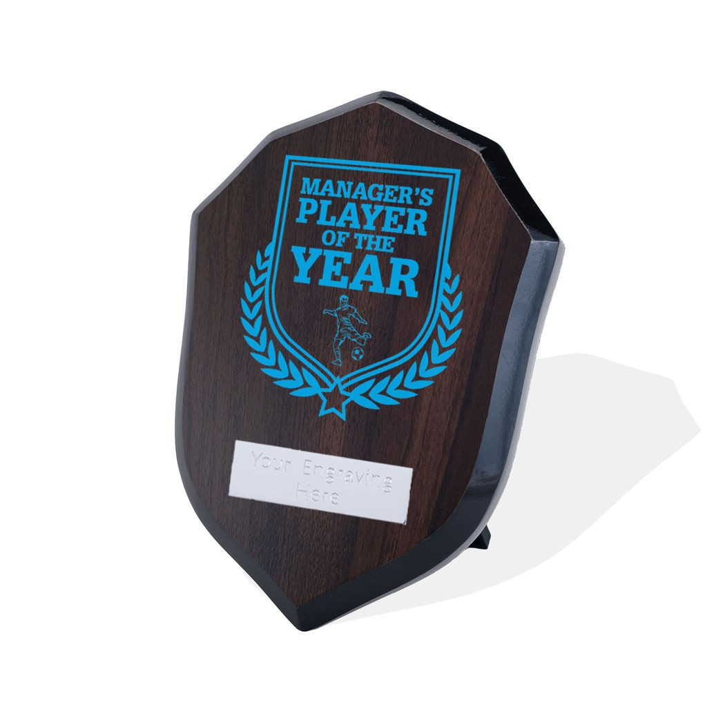UV Colour Printed Football Manager's Player of the Year Walnut Shield
