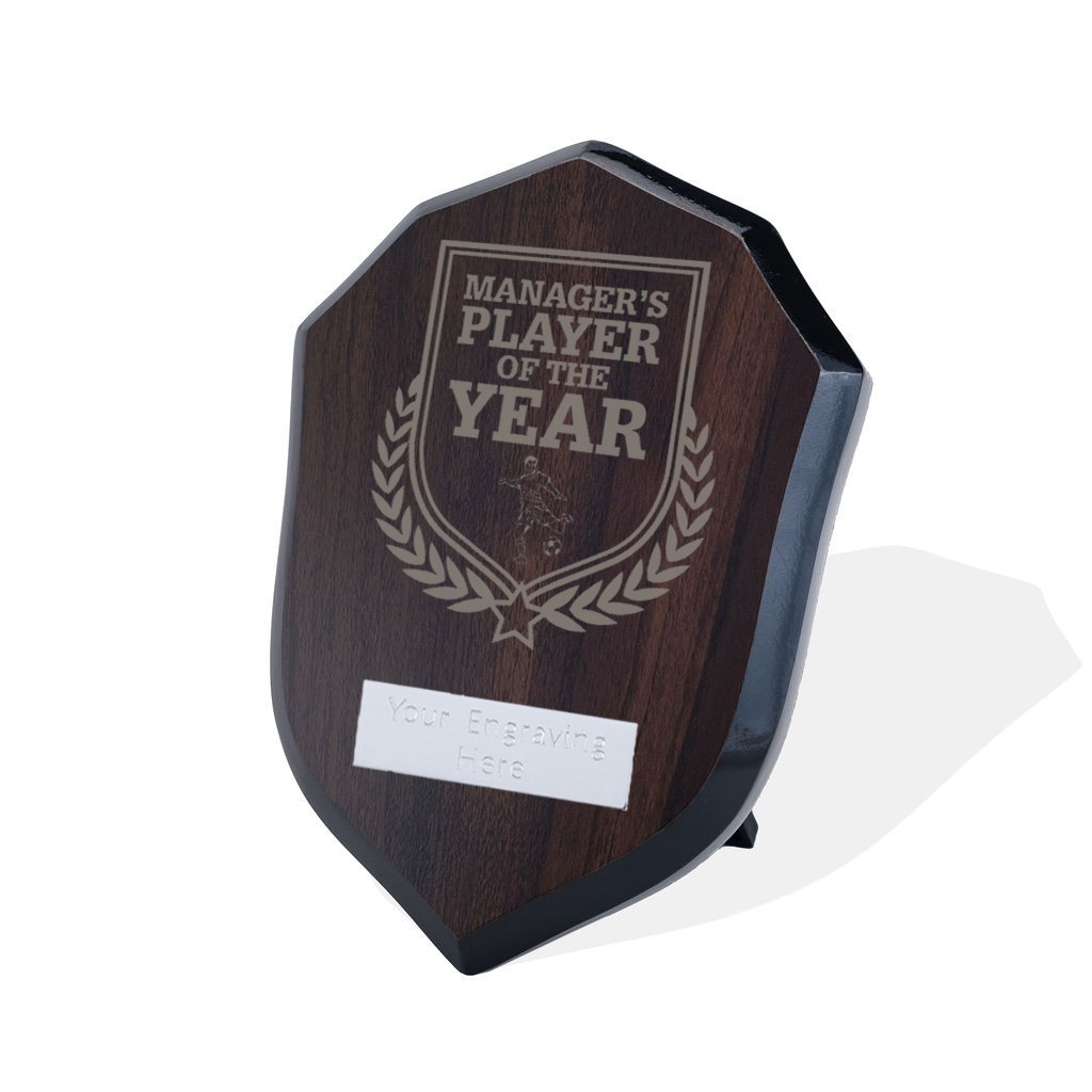 UV Colour Printed Football Manager's Player of the Year Walnut Shield