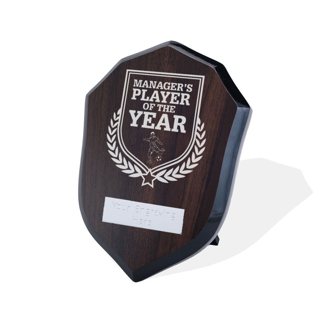 UV Colour Printed Football Manager's Player of the Year Walnut Shield