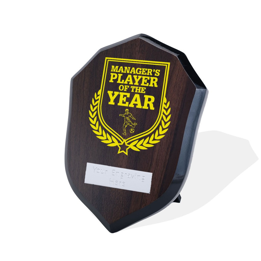UV Colour Printed Football Manager's Player of the Year Walnut Shield
