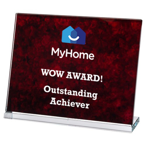 Colour Printed Red Marble Backed Clear Glass Landscape Plaque