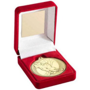 Red Velvet Box and 50mm Medal Rugby Trophy