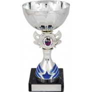 Silver Cup with Blue Trim Trophy