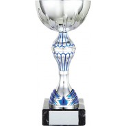 Silver Cup with Blue Trim Trophy