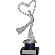 Dance Heart Figurine on Tube in Silver and Purple on Black Marble Base