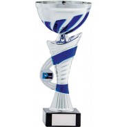 Silver Cup with Blue Trim Trophy