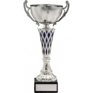 Silver Cup with Blue Trim Trophy