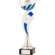 Silver / Blue Cup on Black Base